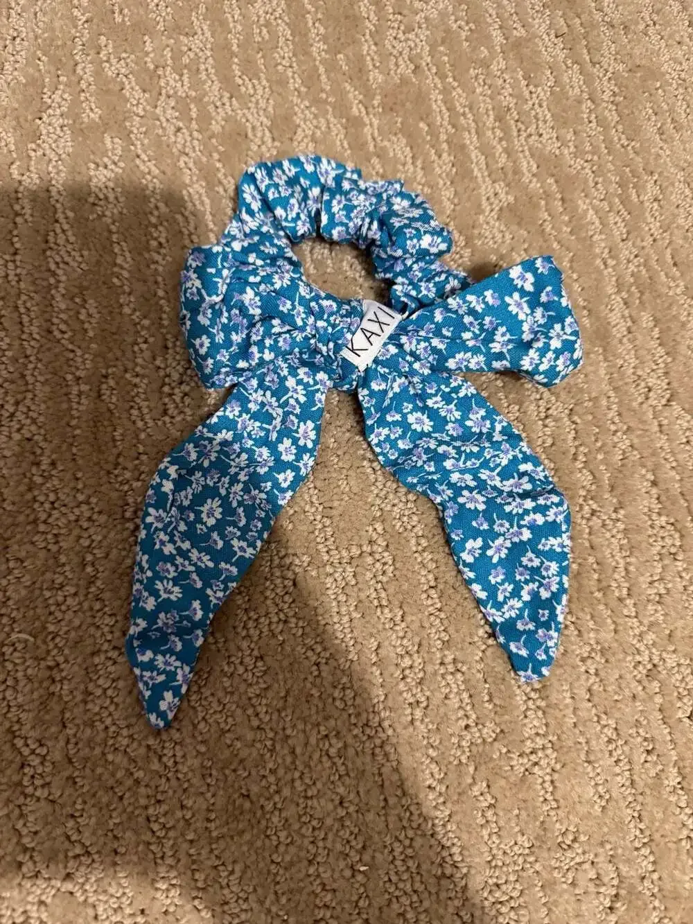 Kaxi Light Blue Floral Bow Scrunchie